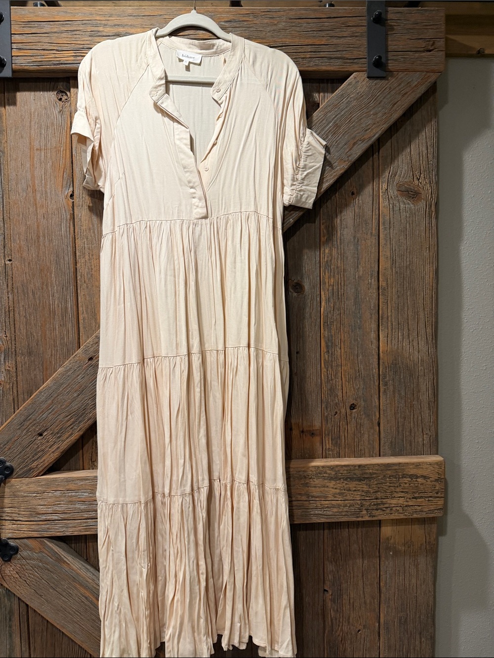 bohme Cream Tiered Button-Front Maxi Dress